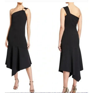 Shoshanna Eonia Dress One-Shoulder Gown Jet Midnight Stretch Crepe Sheath US 6